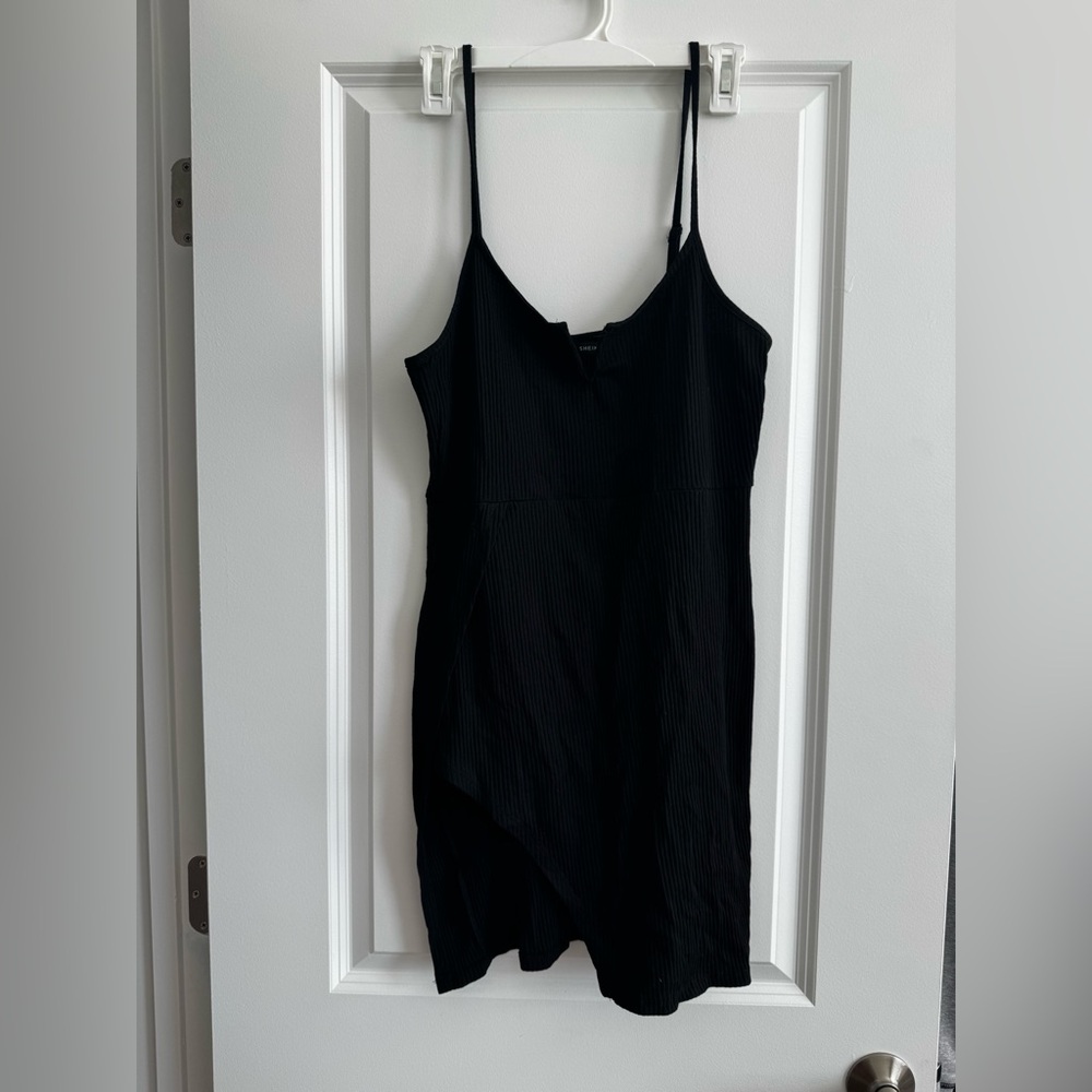 SHEIN Black Thigh Slit Mini Dress Summer